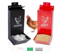 Zelomithe 2 Pack Metal Chicken Feeder with Lid - Heavy Duty Hanging Automatic Gravity Feed Dispenser, No Waste Chicken Grit & Oyster Shell Feeder for Hens, Ducks, Pigeons and Doves