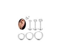 ZELORES G23 Titanium 18G 16G Tragus Piercing Jewelry Labret Stud Internal Threaded CZ Labret Jewelry Monroe Medusa Lip Piercing Jewelry Nose Rings Hoop Cartilage Earrings for Women Men 6Pcs, Titanium
