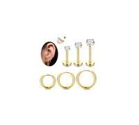 ZELORES G23 Titanium 18G 16G Tragus Piercing Jewelry Labret Stud Internal Threaded CZ Labret Jewelry Monroe Medusa Lip Piercing Jewelry Nose Rings Hoop Cartilage Earrings for Women Men 6Pcs, Titanium