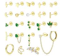 ZELORES Small Gold Flat Back Earrings for Women Stainless Steel 20G Cartilage Stud Earrings Set for Multiple Piercing Butterfly Green CZ Flatback Earrings Helix Tragus Conch Piercing Jewelry