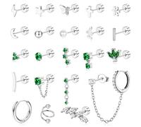 ZELORES Small Gold Flat Back Earrings for Women Stainless Steel 20G Cartilage Stud Earrings Set for Multiple Piercing Butterfly Green CZ Flatback Earrings Helix Tragus Conch Piercing Jewelry