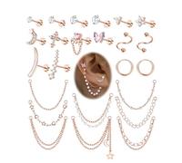 ZELORES Stainless Steel Stud Earrings For Women Men 20G Cartilage Earrings Set Flat Back Earrings CZ Stud Earrings Small Hoop Earring Chain Dangle Cartilage Helix Tragus Piercing Jewelry, Stainless