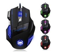 zelotes Ergonomic Gaming Mouse with Rapid Fire Button, 7200 DPI(5-Level Adjustable), 7 Buttons,LED Lighting, USB Wired Optical Mouse for Office/Gaming, Compatible with Laptop/PC (Black)