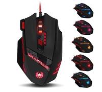 zelotes Gaming Mouse, 9200 DPI, 8 Programmable Buttons, 8 Weight Blocks, Multi-Modes LED, Ergonomic Design with Cable, PC Gamer Mouse for Laptop, Computer, Mac (Black)