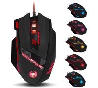 zelotes Gaming Mouse,9200DPI USB Wired Ergonomic Optical Gaming Mice,8 Buttons,7 Kinds of LED Lights,Weight Tuning Set, for Laptop,PC,Mac - Black