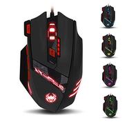zelotes T90 Gaming Mouse 9200 DPI, 8 Programmable Buttons Multi-Modes LED lights USB Gaming Mice, Weight Tuning for Laptop, Desktop, PC, Macbook - Black