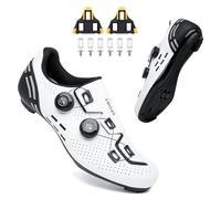 ZELOVOL Road Cycling Shoes/Mountain Cycling Shoes Unisex, Compatible with SPD/SPD-SL Pedals, Compatible Installation with Shimano/Look/Peloton Cleats White Black with Yellow Cleats/Size UK 6