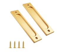 Zelphvt 2 Pack Pocket Door Handle Rectangular Recessed Door Pull Gold Flush Doors Pull for Sliding Barn Bypass Doors Handles Drawers Cabinet Garages