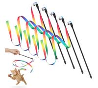 Zelphvt 5 PCS Cat Wand Toy Set, 60cm Colorful Fabric Ribbon Rainbow Cats String Toys, Interactive Cat Teaser Wand Toys Cats Cradle Strings for Pet Indoor Pet Interactive Toy for Small Kittens