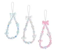 Zelphvt Beaded Phone Charm Lanyard Wrist Strap Cute Bow Butterfly Love Heart Flower Beaded Charm Phone Bracelet Keychain Cellphone Charms Strap for Women, Blue, Pink, White