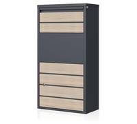 Zelsius Letterbox with Parcel Compartment | Beech, Anthracite RAL 7016 | Powder Coated Steel | Integrated Return Lock | Wall Mounting, Floor Mounting | Parcel Post Box, Parcel Box
