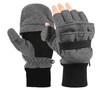 Zeltauto Men’s Thinsulate Gloves Convertible Fingerless Mitten Flap Cover Multipurpose Large(Grey)