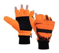 Zeltauto Men’s Thinsulate Gloves Convertible Fingerless Mitten Flap Cover Multipurpose Large(Orange Camo-M)