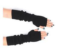Zeltauto Women’s CASHMERE Blend Knit Arm Warmers Elbow Length Long Fingerless Gloves Mittens with Thumb Hole (Black)