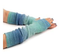 Zeltauto Women’s CASHMERE Blend Knit Arm Warmers Elbow Length Long Fingerless Gloves Mittens with Thumb Hole (Tie-Dye Light Blue)