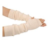Zeltauto Women’s CASHMERE Blend Knit Arm Warmers Elbow Length Long Fingerless Gloves Mittens with Thumb Hole (Beige)