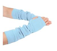 Zeltauto Women’s CASHMERE Blend Knit Arm Warmers Elbow Length Long Fingerless Gloves Mittens with Thumb Hole (Light Blue)