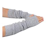 Zeltauto Women's Knit Elbow Length Arm Warmer Thumb Hole Fingerless Glove (Light Grey)(Size: M)