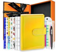 Zelten PU Leather Personal Notebook Planner with 67 Pages Loose-Leaf Papers 6 Holes Ring Binder Pen Holder Magnetic Buckle (Holographic Yellow,A6 Gift Box)