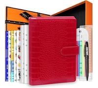 Zelten PU Leather Personal Notebook Planner with 67 Pages Loose-Leaf Papers 6 Holes Ring Binder Pen Holder Magnetic Buckle (Red Crocodile Pattern,A5 Gift Box)