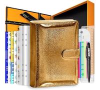 Zelten PU Leather Personal Notebook Planner with 67 Pages Loose-Leaf Papers 6 Holes Ring Binder Pen Holder Magnetic Buckle (Brown Glitter,A5 Gift Box)