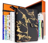 Zelten PU Leather Personal Notebook Planner with 67 Pages Loose-Leaf Papers 6 Holes Ring Binder Pen Holder Magnetic Buckle (Black Marble,A5 Gift Box)