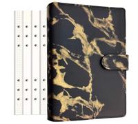 Zelten PU Leather Personal Notebook Planner with 80 Pages Loose-Leaf Papers 6 Holes Ring Binder Pen Holder Magnetic Buckle (Black Marble,A5 Mini)