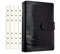 Zelten PU Leather Personal Notebook Planner with 80 Pages Loose-Leaf Papers 6 Holes Ring Binder Pen Holder Magnetic Buckle (Black Faux Crocodile Texture,A6 Mini)