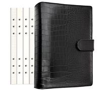 Zelten PU Leather Personal Notebook Planner with 80 Pages Loose-Leaf Papers 6 Holes Ring Binder Pen Holder Magnetic Buckle (Black Faux Crocodile Texture,A5 Mini)