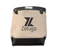 Zeluga 20-339 Fastener Tool Pouch, Bolt Bag with Bull-pin Loop, Clip-On Tool Bag for Tools, Screws and Nails, Tunnel Loop Connection, White Canvas and Black Leather