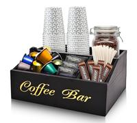 ZELURA Coffee Station Organizer for Countertop, Coffee Bar Accessories Storage, Syrup Holder， Rustic Bar Decor for Accessories Organizer