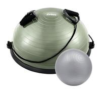ZELUS Balance Ball Trainer with Resistance Bands and Foot Pump, Inflatable Yoga for Home Gym Workouts, 23 Inch Exercise Half Training Core Strength Fitness More, 330lb Cap, Matcha green