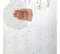 ZEMAHOME Holographic Thin 3D EVA Shower Curtain Liner Glitter Star, 72x72 Premium Light Weight Clear Plastic Bathroom Shower Curtain with Rustproof Metal Grommets for Shower Stall, Bathtubs(No Hooks)