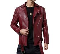ZEMALON Men Jacket Temperament Vintage Men Outdoor Jacket Youth Personality Men Trend Moto Jacket Casual Fashion Men Handsome Synthetic Leather Jacket C-Wine Red 5XL