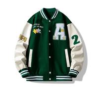 ZEMALON Men Long Sleeve Jacket Unique Comfortable Men Loose Jacket Youth Personality Men Trend Baseball Jacket Casual Fashion All-Match Men Sport Jacket G-Green M