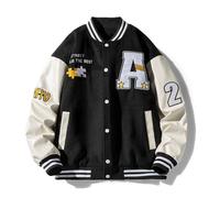 ZEMALON Men Long Sleeve Jacket Unique Comfortable Men Loose Jacket Youth Personality Men Trend Baseball Jacket Casual Fashion All-Match Men Sport Jacket F-Black L