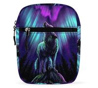 Zemblesong Shoulder Bag, Wolves Howl in The Northern Lights Crossbody Bag, Multi Purpose Small Satchel for Work Business Travel