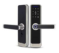 zemismart Tuya WiFi DoorLock Fingerprint Touchscreen Smart Lock with Handle,Keyless Entry Biometric Intelligent Keypad Door Lock for Office Home Security,Bedroom Front Door(5050 147mm,Silver)