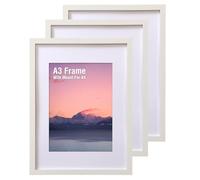 Zemiu 3Pack Premium A3 Picture Frame with Mount for A4, Solid Wood Photo Frame 29.7x42 cm≈12x16inches with Acrylic Glass/Hanging Hooks, for Wall/Desk Pictures Print Display -White