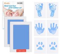 Zemiu Baby Handprint and Footprint XL Size Kit, 2 Baby Handprint Ink Pads with Clean-Touch & 6 Imprint Cards, Inkless Print Kit Safe Non-Toxic for Baby Feet and Hands, Family Keepsake, Pet Paw, Blue