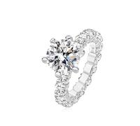 zemlite S925 Silver 6 Prong 4 Carat Natural Diamond Engagement Ring | Fully Covered Diamonds | Excellent Cut D Color | Statement Jewelry for Memorable Moments