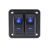 ZEMNLO 2 Gang Red Blue Rocker Switch Panel Dual Light Waterproof Control Circuit Breaker, For Car Marine Boat 12-24V Accessories Car Rocker Switch(Blue)