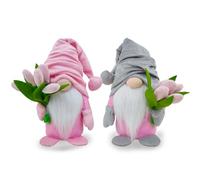 Zemolo 2pcs Mothers Day Gonk Gifts for Mom, Spring Gonk Mothers Day Decorations Plush Gnome Faceless Doll with Tulip Bouquet Handmade Dwarf Elf Table Ornaments Gift for Her Women Mum