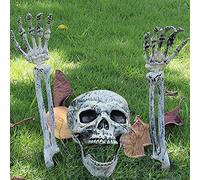 Zemolo 3Pcs Halloween Skeleton Decorations Skull Spooky Hand and Head Set Scary Plastic Skull Skeleton Decors Realistic Bones for Indoor Outdoor Halloween Party Props Haunted House