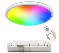 zemty LED Ceiling Light dimmable, 24W 3200LM RGB Ceiling lamp Color Change with Remote Control, 4000K Waterproof Lamps Ceiling Lamps, Flat lamp Ceiling for Bathroom Bedroom Nursery Bathroom