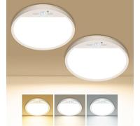 zemty Motion Sensor Ceiling Light, 7in 500LM Battery Ceiling Lights with Timer, 3000K/4000K/6500K Battery Operated Bathroom Lights, Round Wireless Light for Garage Toilet Loft Shed 2 Pack