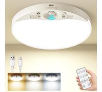 zemty Rechargeable Motion Sensor Ceiling Light with Remote, 6.3in LED Ceiling Light with Motion Sensor, Dimmable LED Ceiling Lights 3000K/4000K/6500K for Shed, Loft, Stairs, Hallway 1 Pack