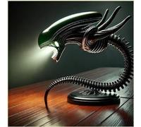 zemua 2025 New Sci-Fi LED Table Lamp Alien 3D Resin Night Light, Black Space Theme Statue Ornaments Bedroom/Office Decoration, Collectible Home Lighting Gift (B)