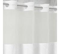 Zemyovia White No Hooks Boho Shower Curtain with Sheer Mesh Top, Tufted Chevron Design, Waterproof, 10 Durable Split Grommets, Luxury Hotel Spa Style, Machine Washable, 74 x 72 Standard Size