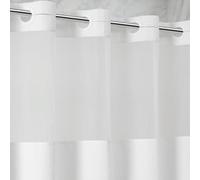 Zemyovia White No Hooks Waffle Shower Curtain with Sheer Mesh Top, 260GSM Heavy Duty Fabric, Waterproof, Luxury Hotel Spa Style for Bathroom, Machine Washable, 74 x 72 Standard Size